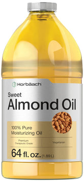 Horbäach Sweet Almond Oil bottle provides rich hydration for skin and hair.