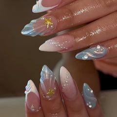 HOSAILY 3D summer beach press-on nails with vibrant design for quick on-the-go glam