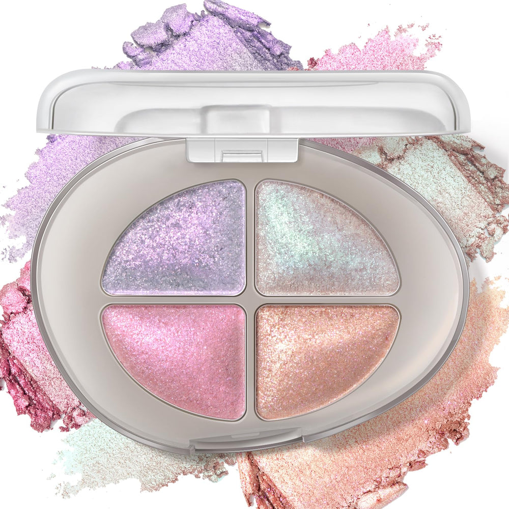 HOSAILY 4-color holographic palette swatches for luminous eyes.