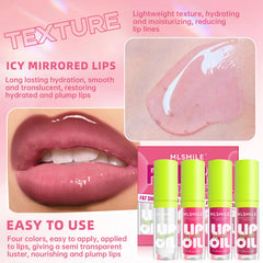 Hosaily lip oil close-up displaying non-sticky shine on lips.