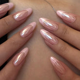 HOSAILY pink-chrome French press on nails in medium almond for chic daily wear