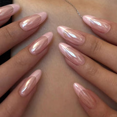 HOSAILY pink-chrome French press on nails in medium almond for chic daily wear