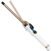 Hoson half-inch curling iron with gold barrel close-up showing smooth, frizz-free results.