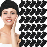 Hoteam 30-pack spa headbands laid flat showing soft black polyester for comfortable daily use