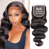 Hotlulana 5x5 lace closure close-up shows natural parting with silky hair