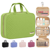 HOTOR travel toiletry bag hanging closed demonstrates compact organization for trips