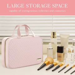HOTOR Travel Toiletry Bag opened to reveal spacious interior and organized compartments.