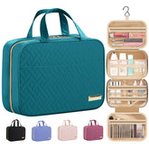HOTOR travel toiletry bag teal hanging hook keeps cosmetics organized on trips.