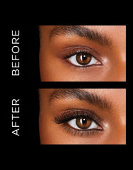 Hourglass Caution Extreme Lash Mascara closeup wand shows rich pigment saturating lashes from root to tip.