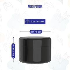 Houseables 2oz black jars bulk pack ideal for sample kits, lotions, lip balms and mineral makeup.