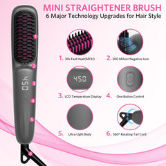 Househerb hair straightener brush closeup of heated teeth for smooth styling.