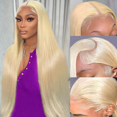 HPJIQ 613 lace-front wig closeup shows natural hairline and Brazilian virgin hair.