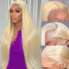 HPJIQ 613 lace-front wig closeup shows natural hairline and Brazilian virgin hair.