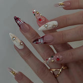 HPYFOI Christmas press-on nails almond design for quick, salon-like manicures at home.