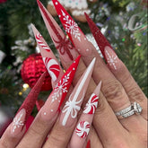 HPYFOI Christmas press-on nails long stiletto pack for quick festive manicures