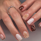 HPYFOI fall press on nails short square cozy autumn, quick at home manicure