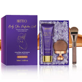 HRTTUO Body Coverage Perfector brush closeup shows precise application for flawless legs.