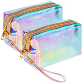 HRX Package clear iridescent makeup bag 2pc front view shows holographic shine for easy access