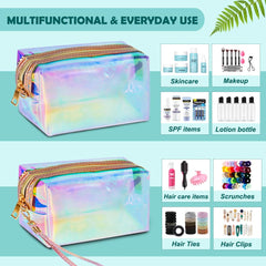 HRX Package holographic makeup bags with gold zipper close-up for durability and style
