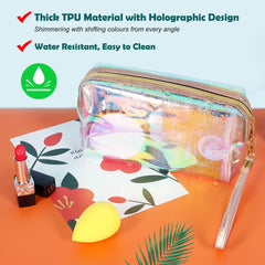 HRX Package iridescent makeup bags with hand lanyard for quick grabbing