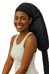 HSHHPZ hooded dryer cap provides even heat for curly hair during home styling.