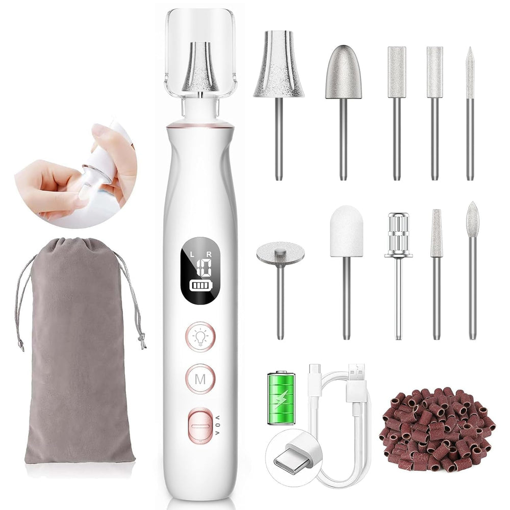 HSKAI Pro portable electric nail file with LED display for precise at-home manicure.