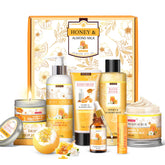 HSOEIXL 9pc almond milk honey gift box, ready-for-gifting spa set for birthdays or special occasions.