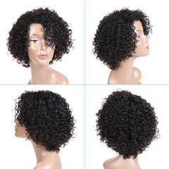 HUA close-up curls on Brazilian kinky curly wig highlight density.