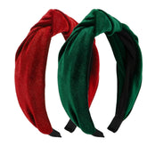 Huachi Christmas headband in red-green velvet top knot enhances festive party looks.