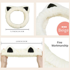 Huachi cute cat headband khaki keeps hair in place during cleansing.