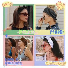 Huachi bow headband side stretch demonstrates flexible fit for many head shapes.
