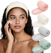 Huachi skincare headbands washing face close-up keeps hair away during cleansing.
