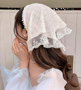 Huachi white bandana headband with tie-back adjustable design for secure all-day comfort.