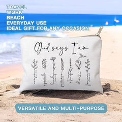 HubbgDesign God Says You Are cosmetic bag open zipper for easy access to essentials