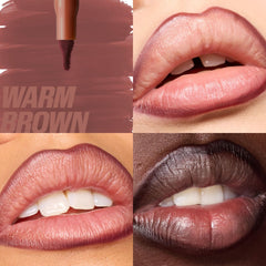 Huda Lip Contour Stain Warm Brown dual-ended liner tip close-up for precise definition