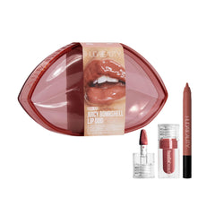 Huda Pink Kit Juicy Bombshell lip duo packshot shows glossy fullness and defined lips.