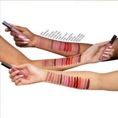 Huda Beauty Trophy Wife swatch on skin reveals rosewood shade.