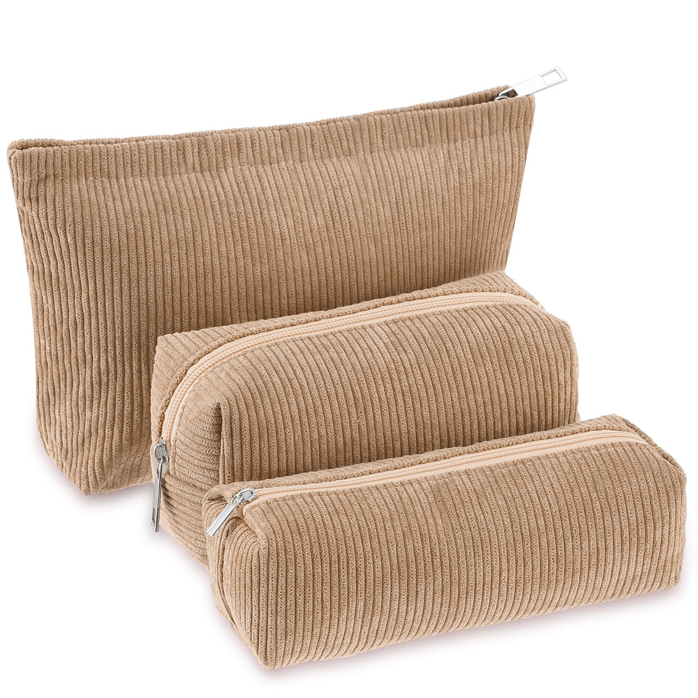 Huhumy corduroy makeup bag set front view showing durable travel-ready design.