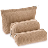 Huhumy corduroy makeup bag set front view showing durable travel-ready design.