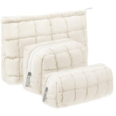 Huhumy puffy makeup bag set front view showing quilted checkered design for travel organization.
