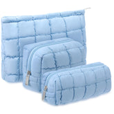 Huhumy quilted makeup bags blue set front view for easy on-the-go organization