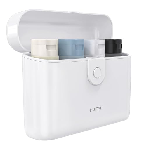 HUITAI travel bottles case close-up shows a compact white design for easy packing.
