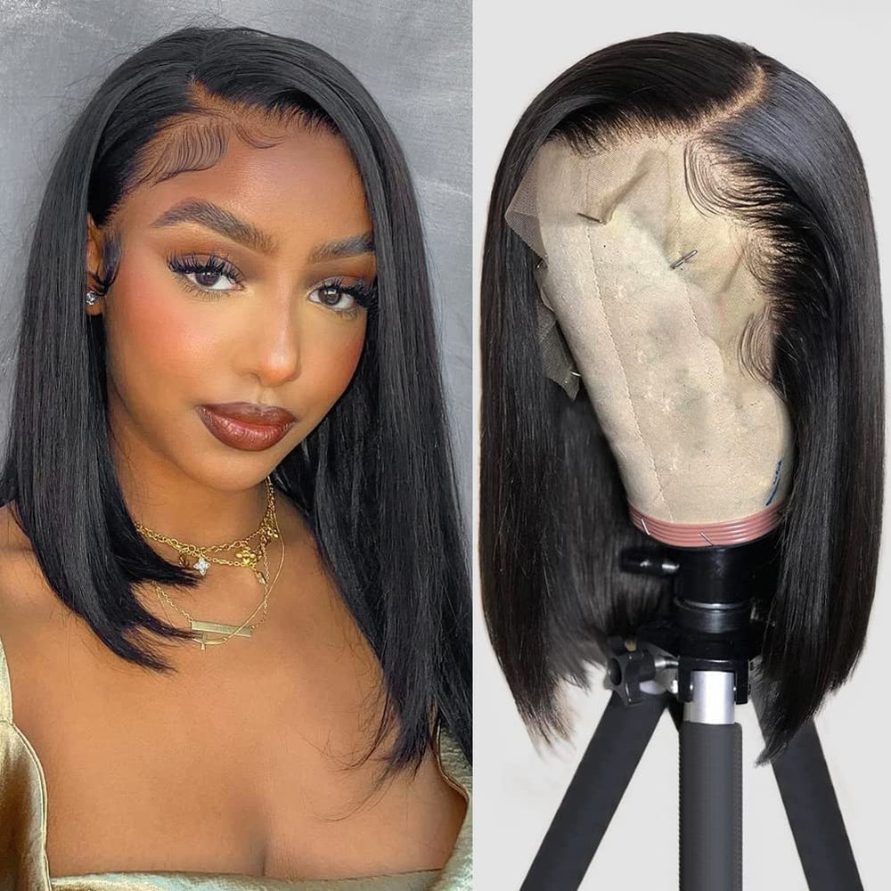 HUIWANYAN hihmarm bob wig 13x4 lace-front closeup showcases natural scalp and full density.