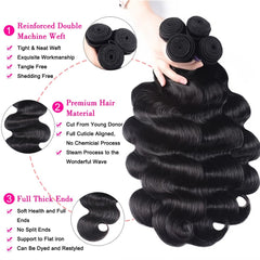 Hullran 12A body wave bundle 16-inch close-up reveals silky, manageable hair.