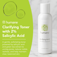 Humane Clarifying Toner bottle pour shows 2% BHA for oil control