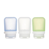 Humangear GoToob+ small bottle closeup shows refillable silicone design for travel.