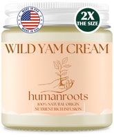 humanroots Wild Yam Cream jar closeup shows a smooth, balance-friendly texture for daily use