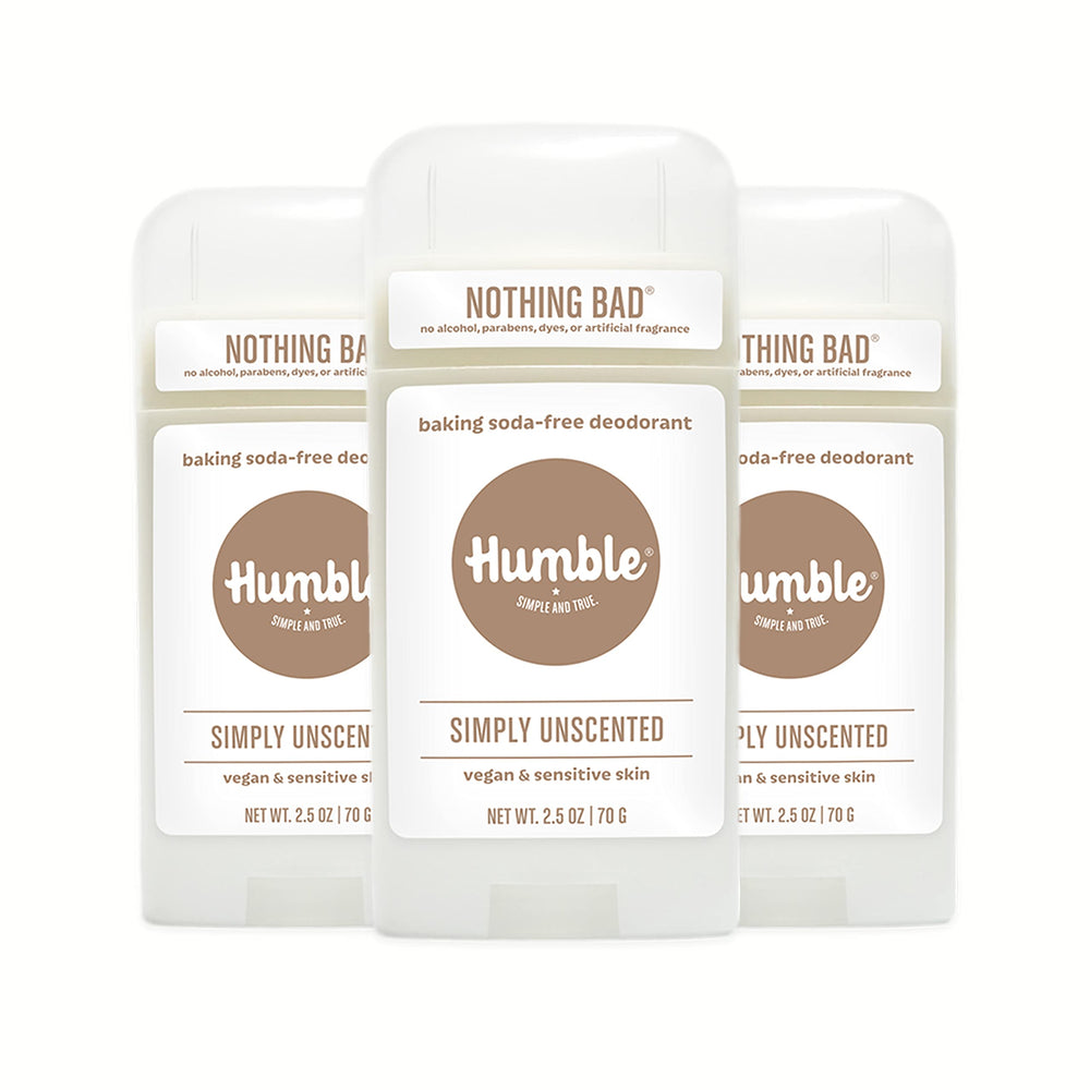 Humble Brands aluminum-free deodorant pack3 tubes top view for daily use