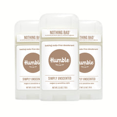 Humble Brands aluminum-free deodorant pack3 tubes top view for daily use