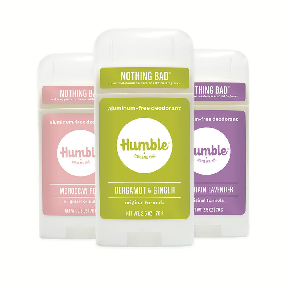 HUMBLE BRANDS aluminum-free deodorant stick bergamot-ginger close-up for fresh daytime confidence.
